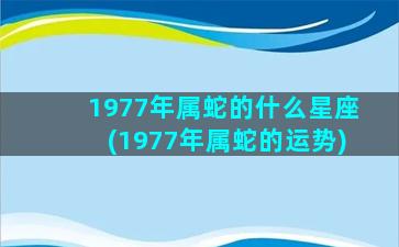 1977年属蛇的什么星座(1977年属蛇的运势)