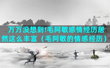 万万没想到!毛阿敏感情经历居然这么丰富（毛阿敏的情感经历）