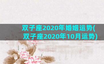 双子座2020年婚姻运势(双子座2020年10月运势)