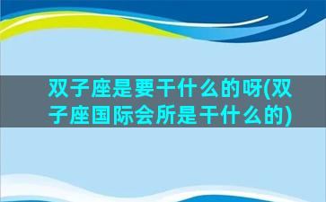 双子座是要干什么的呀(双子座国际会所是干什么的)