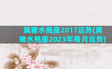 属猪水瓶座2017运势(属猪水瓶座2023年每月运势)