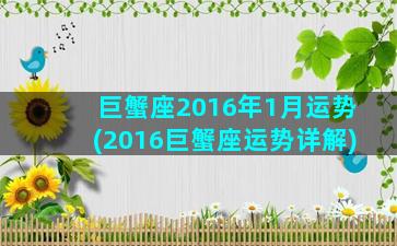 巨蟹座2016年1月运势(2016巨蟹座运势详解)