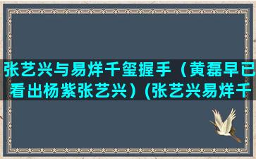 张艺兴与易烊千玺握手（黄磊早已看出杨紫张艺兴）(张艺兴易烊千玺综艺)