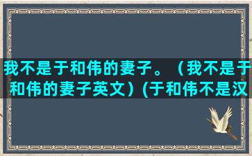 我不是于和伟的妻子。（我不是于和伟的妻子英文）(于和伟不是汉族)