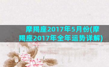 摩羯座2017年5月份(摩羯座2017年全年运势详解)