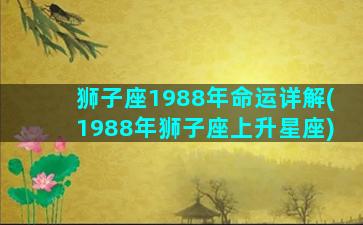 狮子座1988年命运详解(1988年狮子座上升星座)