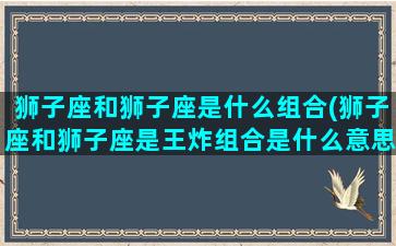 狮子座和狮子座是什么组合(狮子座和狮子座是王炸组合是什么意思)