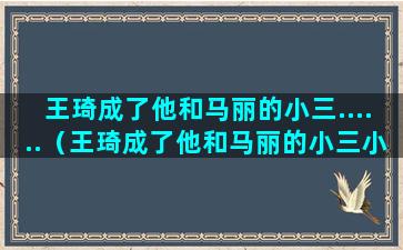 王琦成了他和马丽的小三......（王琦成了他和马丽的小三小说）