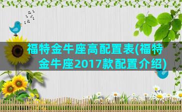 福特金牛座高配置表(福特金牛座2017款配置介绍)