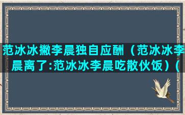 范冰冰撇李晨独自应酬（范冰冰李晨离了:范冰冰李晨吃散伙饭）(范冰冰和李晨分手了嘛)