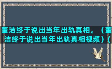 董洁终于说出当年出轨真相。（董洁终于说出当年出轨真相视频）(董洁终于说出当年爱上王大治的原因)